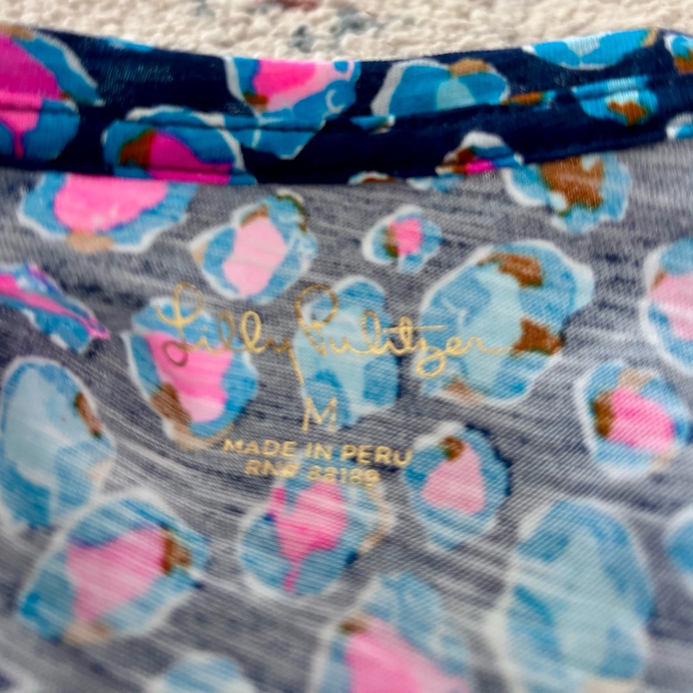 Lilly Pulitzer Blue and Pink Floral V-Neck Top - Picture 2 of 2